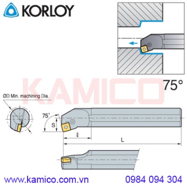 Cán dao tiện lỗ góc 75° PSKNR/L Korloy (loại khóa đòn bẩy)