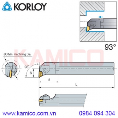 Cán dao tiện lỗ góc 93° CKUNR/L Korloy (loại kẹp trên)