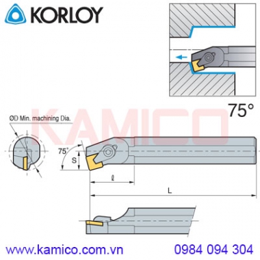 Cán dao tiện lỗ góc 75° CSKPR/L Korloy (loại kẹp trên)