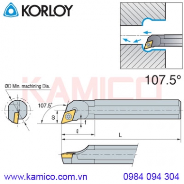 Cán dao tiện lỗ góc 107.5° SDQCR/L Korloy (loại kẹp vít trên)