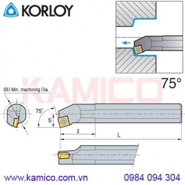 Cán dao tiện lỗ góc 75° SSKCR/L Korloy (loại kẹp vít trên)