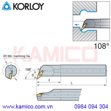 Cán dao tiện lỗ góc 108° SVQBR/L Korloy (loại kẹp vít trên)