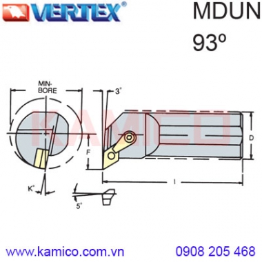 Cán dao tiện trong 93° MDUNR/L Vertex