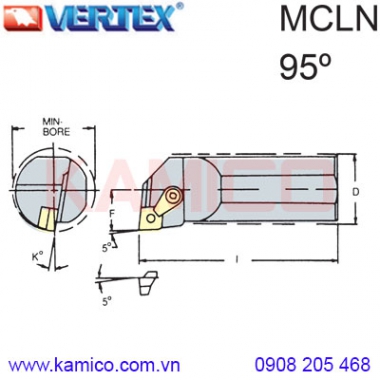 Cán dao tiện trong 95° MCLNR/L Vertex