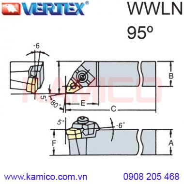 Cán dao tiện ngoài 93° WWLNR/L Vertex