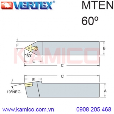 Cán dao tiện ngoài 60° MTENN Vertex