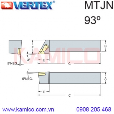 Cán dao tiện ngoài 93° MTJNR/L Vertex